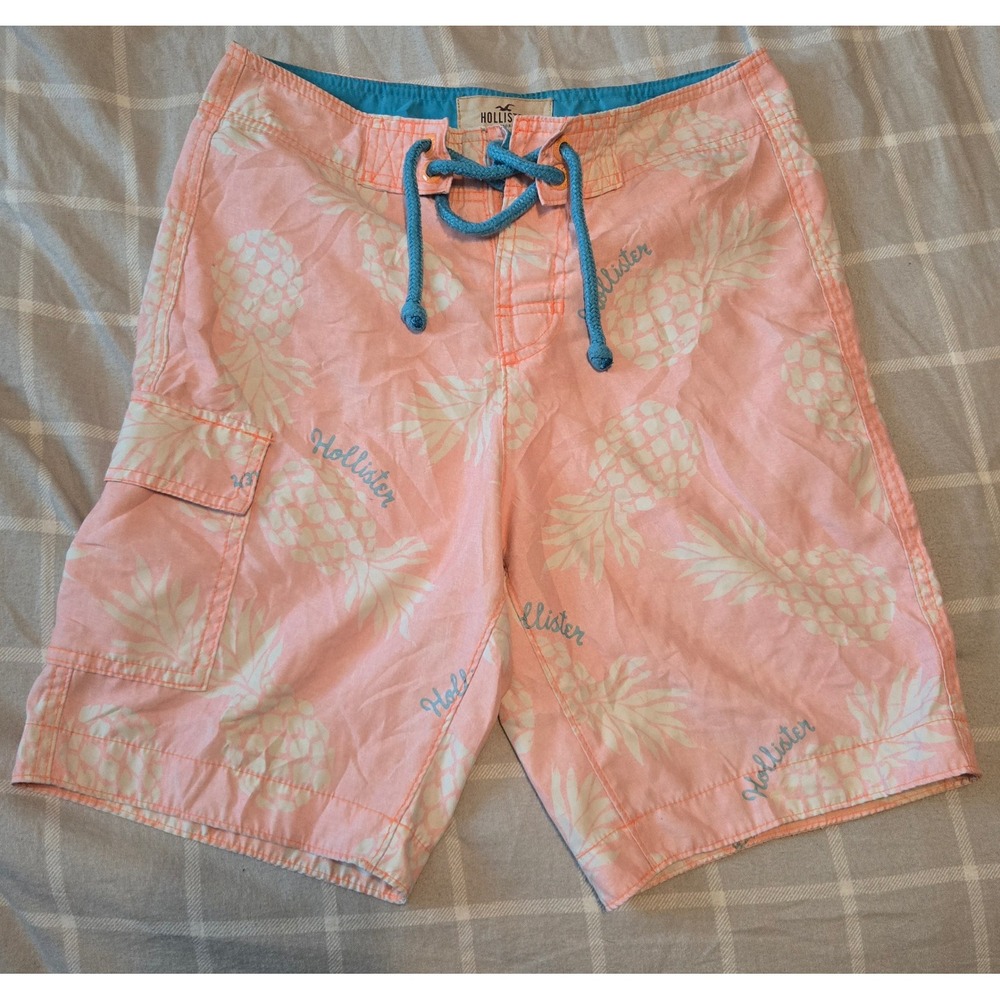 Hollister Mens Pink Pineapple Board Shorts Swim Trunks Size XS